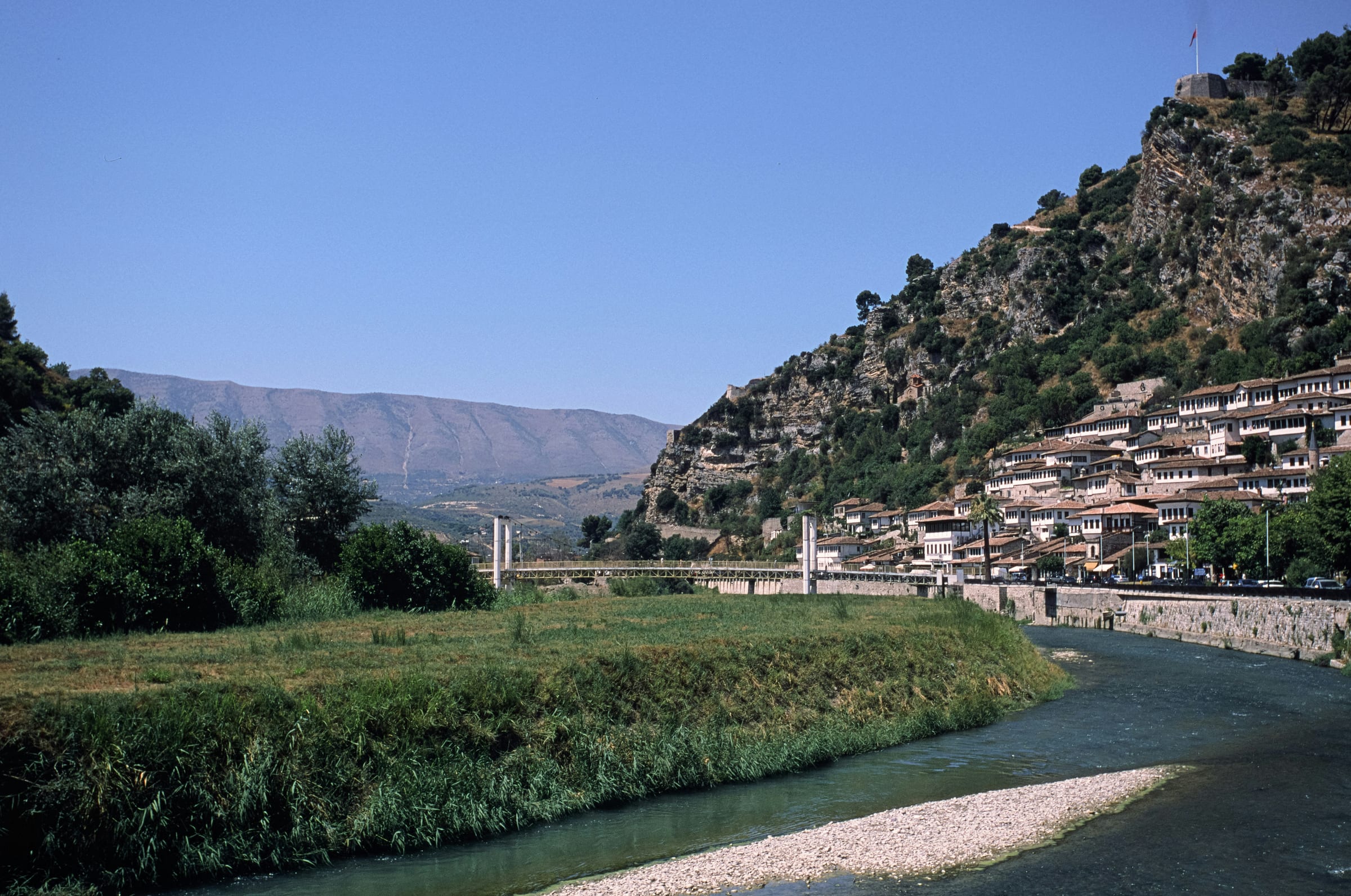 Terraced vineyards climbing the steep slopes above the Douro River in Portugal