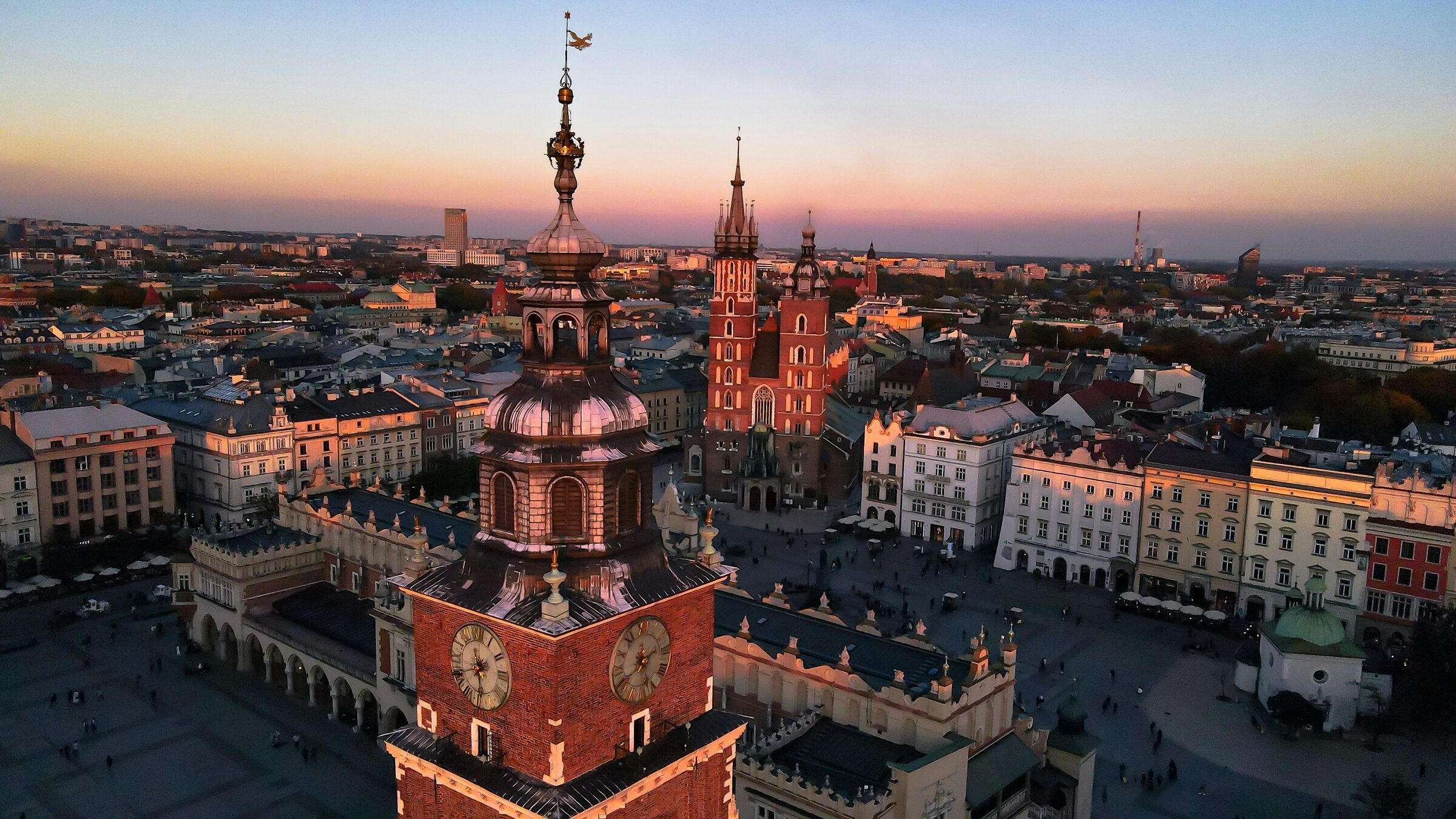 The medieval market square and cloth hall in the old town of Krakow, Poland