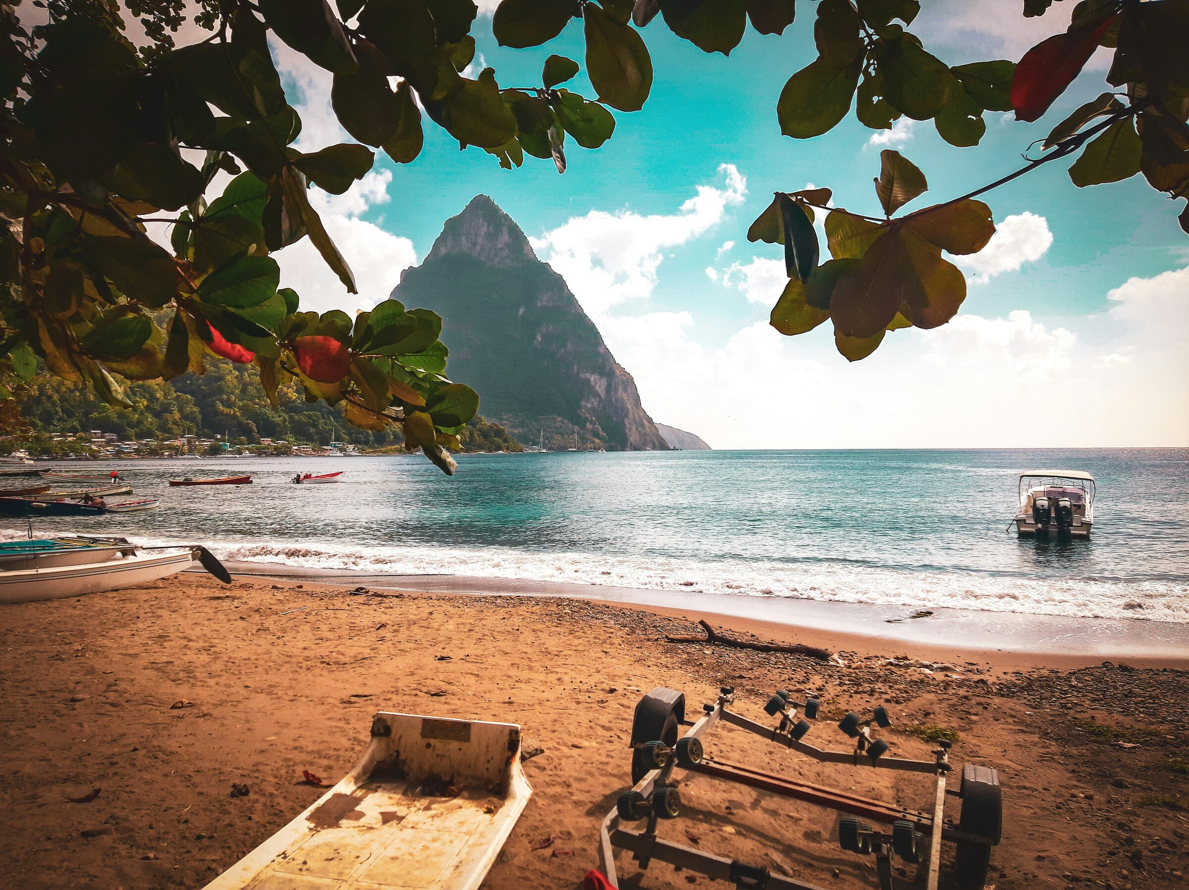 Saint Lucia — Piton peaks above the water, the West Indies